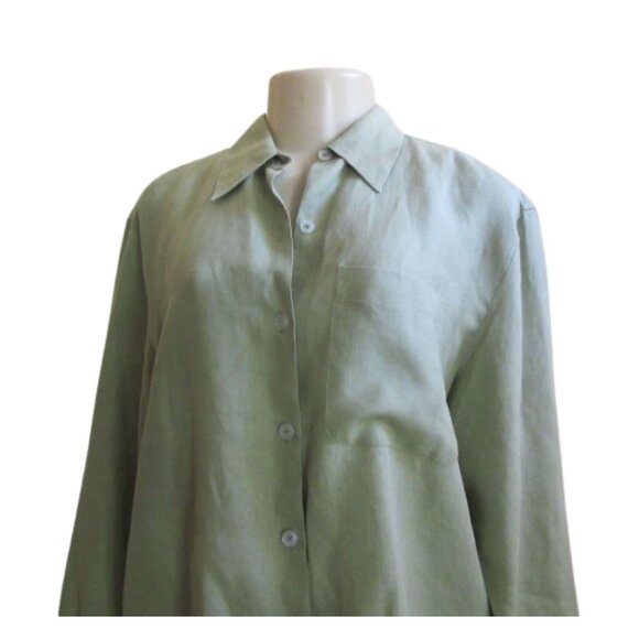 Liz Claiborne Green Linen Tunic Style Button Down Shirt in Size M - Picture 3 of 9